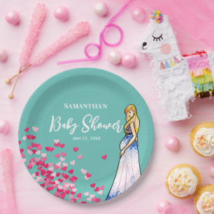 Baby Shower Pregnant Lady in Long Dress Hearts  Paper Plate