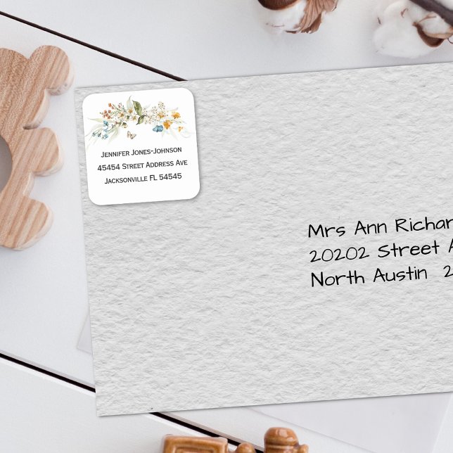 Baby Shower Pretty Colourful Floral Address Square Sticker (Creator Uploaded)