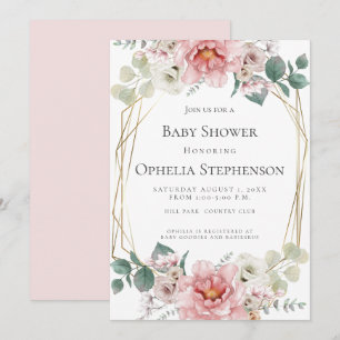 BABY SHOWER   Pretty Pink Blush Watercolor Flowers Invitation