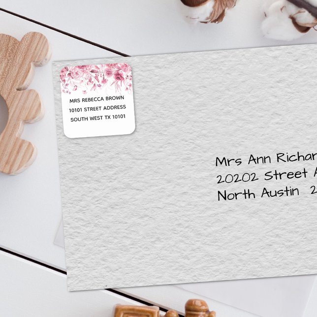 Baby Shower Pretty Pink Floral Drop Address Square Sticker (Creator Uploaded)