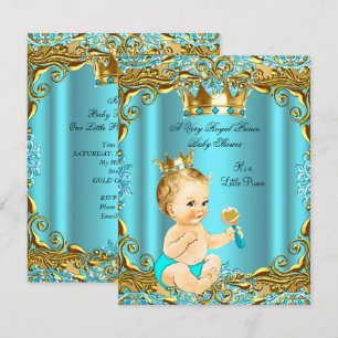 Baby Shower Prince Gold Teal Aqua Blonde Boy Invitation