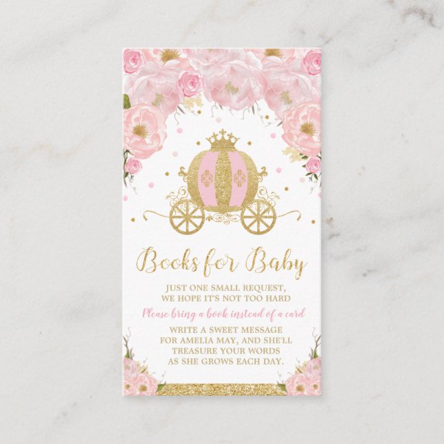 Baby Shower Princess Carriage Floral Bring a Book Enclosure Card (Front)