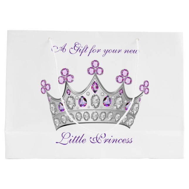 Baby Shower, Princess Crown, Pink and Purple Large Gift Bag (Back)