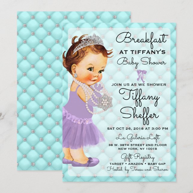 Baby Shower Princess Girl Turquoise Blue Lavender Invitation (Front/Back)