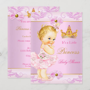 Baby Shower Princess Tiara Cute Girl Pink Blonde Invitation