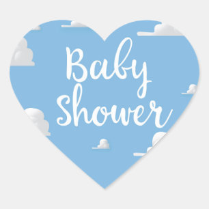 Baby Shower Puffy White Clouds Heart Sticker