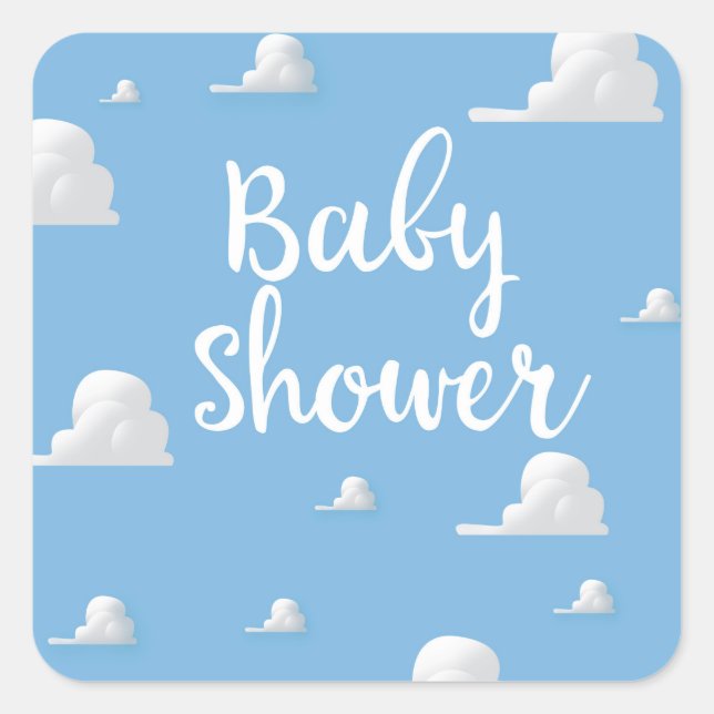 Baby Shower Puffy White Clouds Square Sticker (Front)