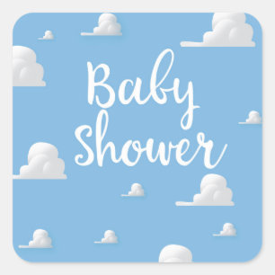 Baby Shower Puffy White Clouds Square Sticker