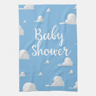 Baby Shower Puffy White Clouds Tea Towel