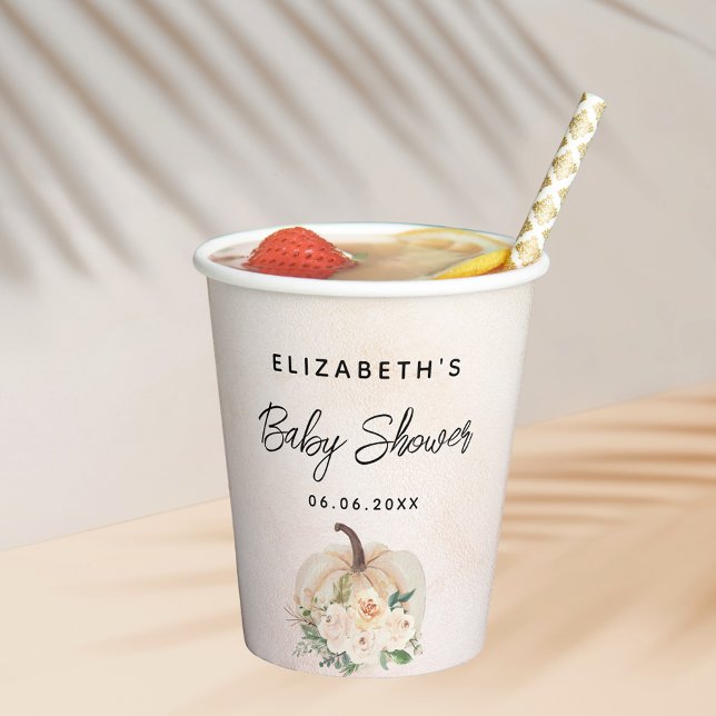 Baby shower pumpkin fall cream rose gold paper cups (Creator Uploaded)