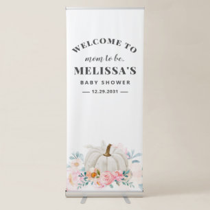 Baby Shower Pumpkin Floral Pink Roses Retractable Banner
