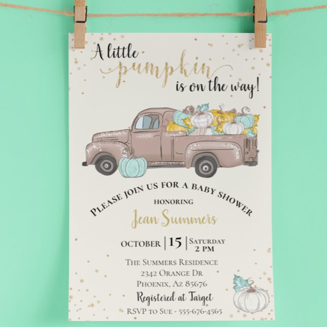 Baby Shower Pumpkin Glitter Truck Fall Autumn Invitation (Creator Uploaded)