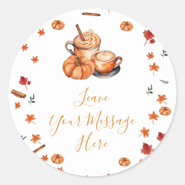 Baby Shower Pumpkin Spice Coffee Love Your Message Classic Round Sticker (Front)