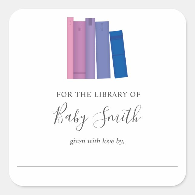 Baby Shower Purple Girl Bookplate Sticker (Front)