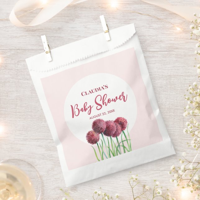 Baby Shower Purple Pink Alliums Flower Watercolor Favour Bags (Clipped)