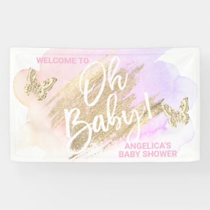 Baby Shower Purple Pink Gold Watercolor Banner