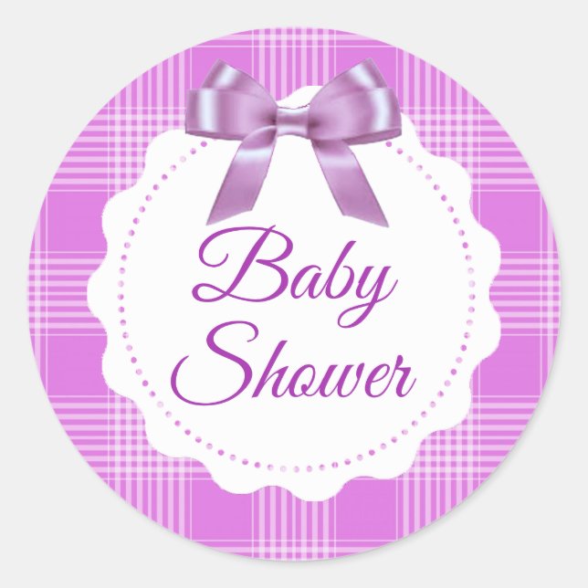 Baby Shower Purple Plaid and Bow Stickers (Front)