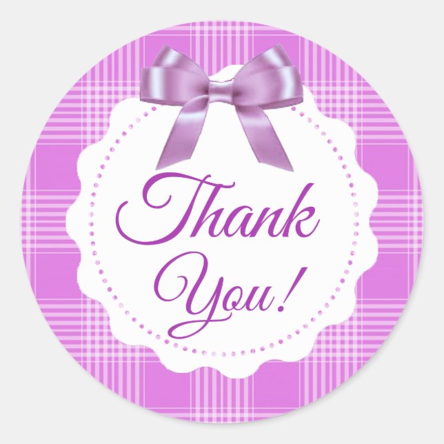 Baby Shower Purple Plaid Thank You  Stickers (Front)