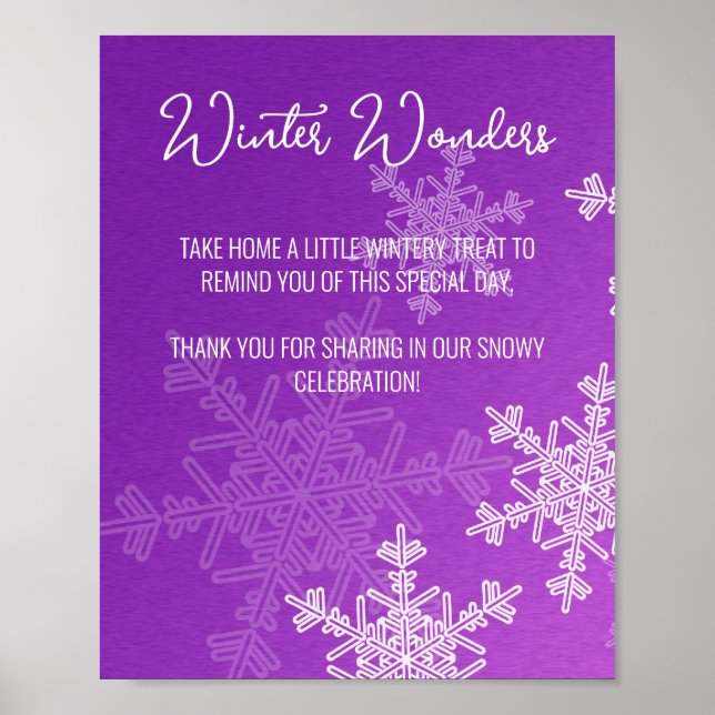 Baby Shower Purple Snowflakes Favours Sign (Front)