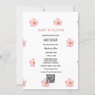 Baby Shower QR Code Pink Floral Cute Baby In Bloom Invitation