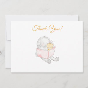 *~* Baby Shower Rabbit Bunny Reading to Teddy Thank You Card