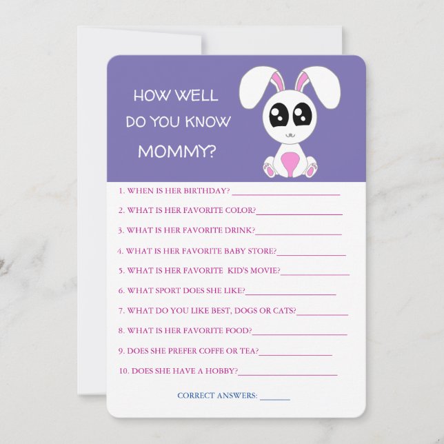 Baby Shower Rabbit, How Well Do You Know Mum Invitation (Front)