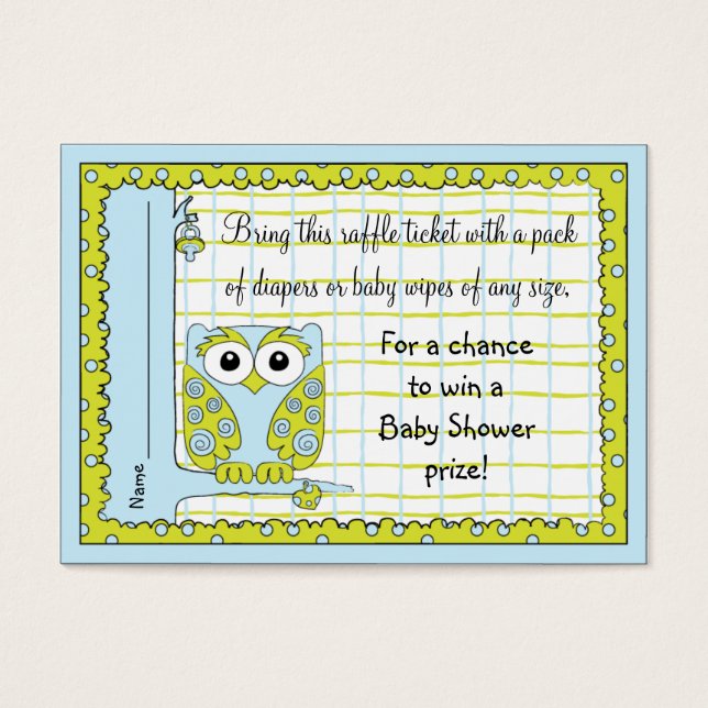 Baby Shower Raffle Ticket/Blue Green Owl (Front)