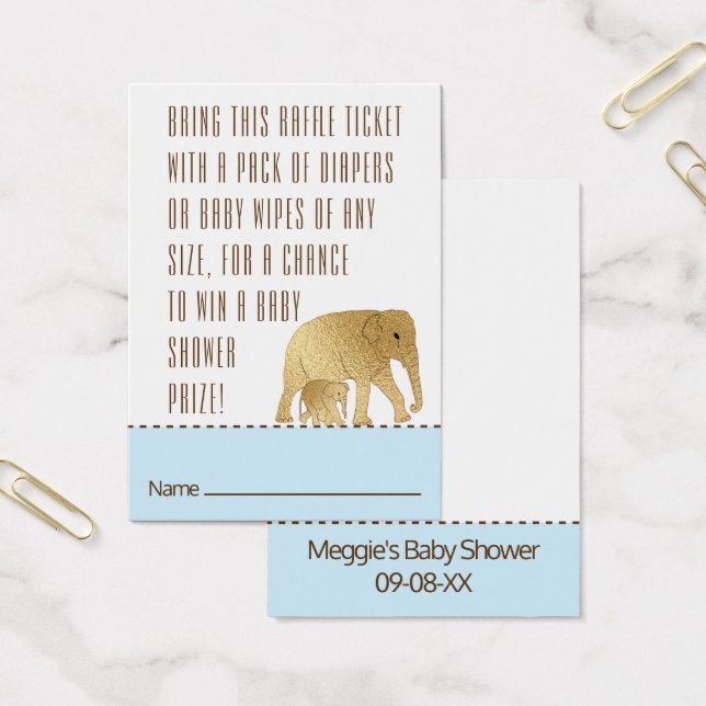 Baby Shower Raffle Ticket Elephant Gold Blue (Office)