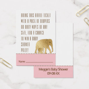 Baby Shower Raffle Ticket Elephant Gold Pink
