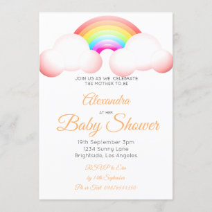 Baby Shower Rainbow Clouds Colourful Pink Invitation