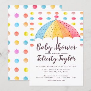 Baby Shower Rainbow Dots Umbrella Invitation