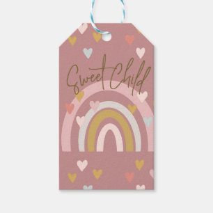 Baby Shower Rainbow Hearts Pink Gift Tags
