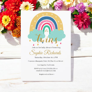 Baby Shower Rainbow Twins Blue Pink Invitation
