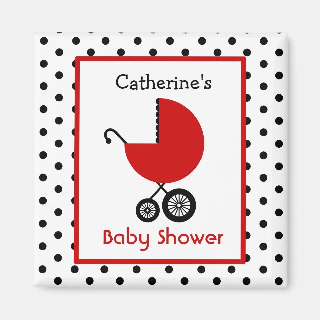 Baby Shower - Red Carriage and Polka Dot Magnet (Front)