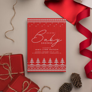 BABY SHOWER    Red Knit Christmas Tree Sweater Invitation