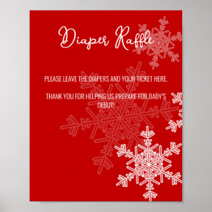 Baby Shower Red Snowflakes Diaper Raffle Sign