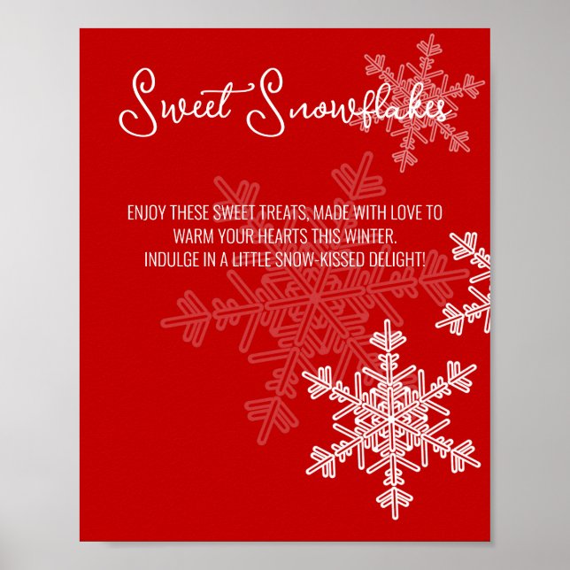 Baby Shower Red Snowflakes Treats Table Sign (Front)
