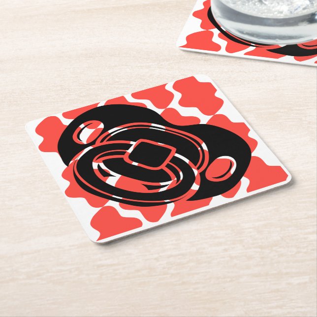 Baby Shower Red & White Pacifier  Square Paper Coaster (Angled)