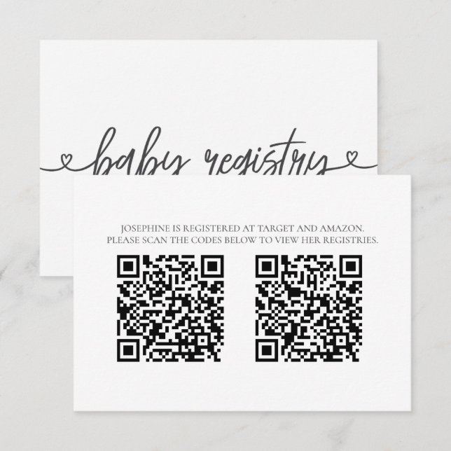 Baby Shower Registry Card with QR Codes Minimalist (Front/Back)