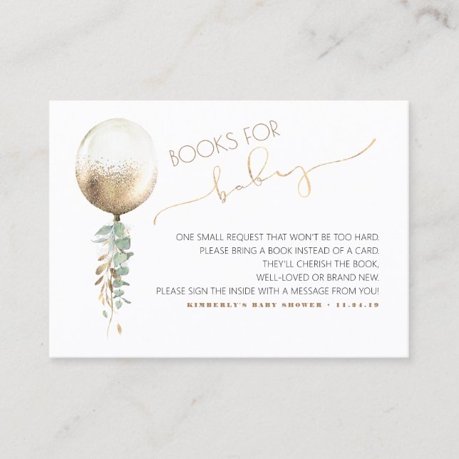 Baby Shower Request -Gold Balloon Greenery Garland Business Card (Front)