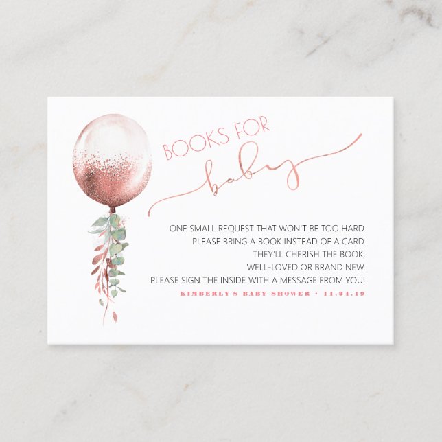 Baby Shower Request Pink Balloon Greenery Garland Business Card (Front)