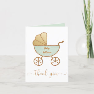 Baby Shower Retro Carriage Mint Gold Thank You Card
