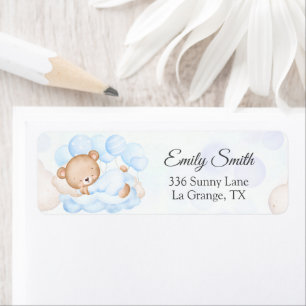 Baby Shower Return Address Label Blue Bear 