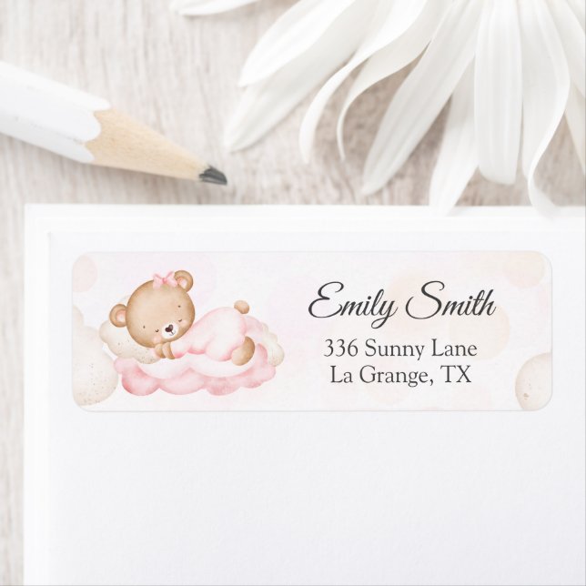 Baby Shower Return Address Label Pink Bear  (Insitu)