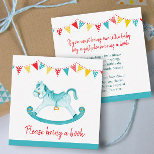 Baby shower rocking horse book aqua request cards