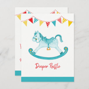 Baby shower rocking horse diaper raffle aqua enclosure card