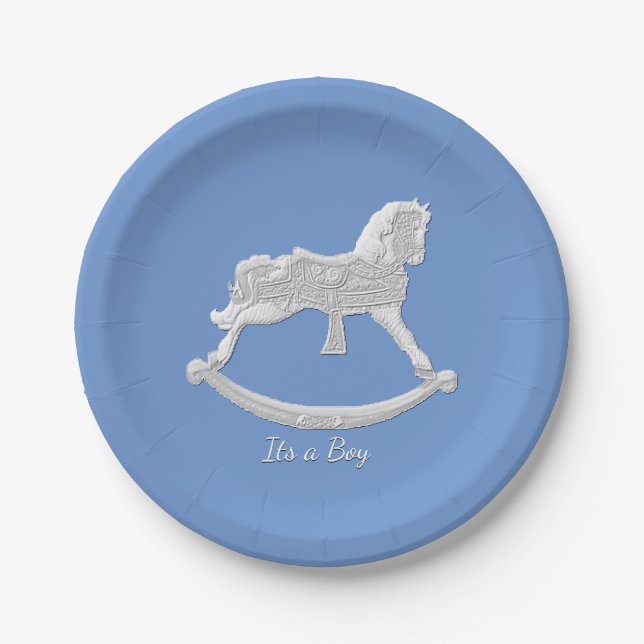 Baby Shower Rocking Horse Personalise Paper Plate (Front)