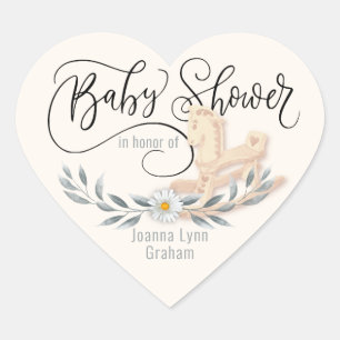 Baby Shower Rocking Horse Personalised Heart Sticker