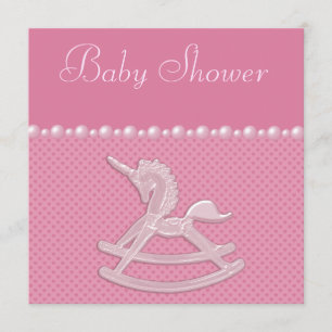 Baby Shower Rocking Horse Unicorn, Pearls & Hearts Invitation