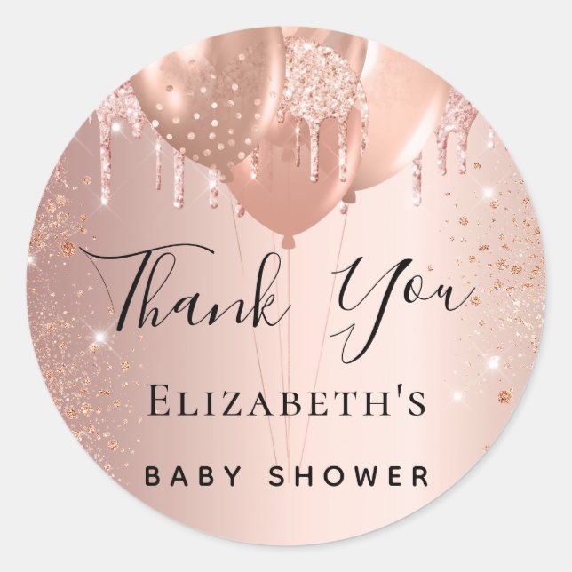 Baby Shower rose  blush balloons Thank You  Classic Round Sticker (Front)